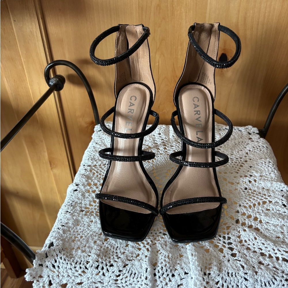Carvela Black Caged Ankle Diamanté Heels